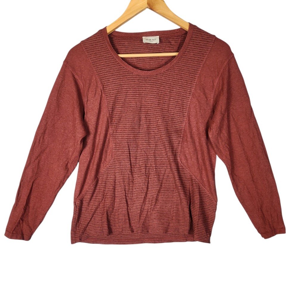 Wrap London Top Women's 6 Red Hemp Organic Cotton Striped Panel Minimalist